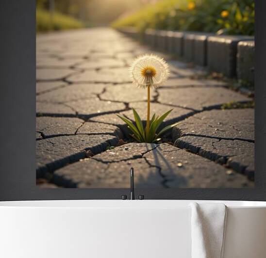 Resilience of Nature – A Dandelion Blooming Through Cracked Pavement by Carole Bally