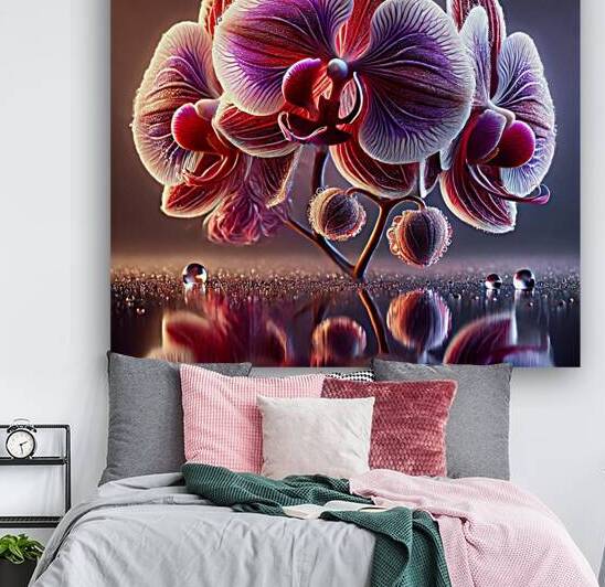 Glowing Orchid Blossoms with Dewdrops – A Surreal Floral Masterpiece by Carole Bally