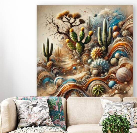 Surreal Desert Landscape – Vibrant Cactus & Abstract Nature Art by Carole Bally