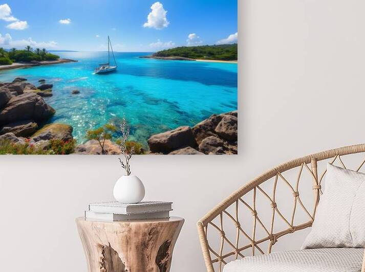Idyllic Secluded Bay with Crystal-Clear Waters and a Luxury Yacht by Carole Bally