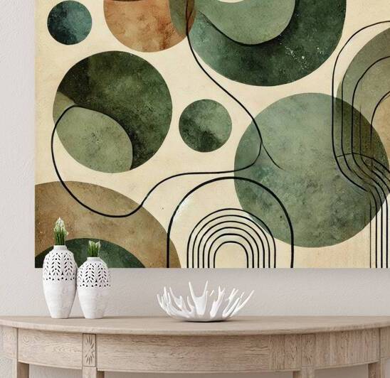 Abstract Geometric Art with Earthy Tones and Organic Shapes by Carole Bally