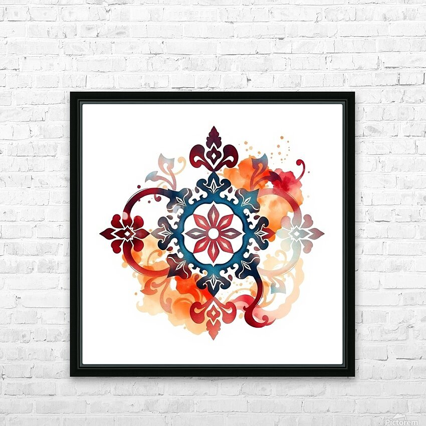 Traditional Ornamental Tattoo Art – Elegant Abstract Design in Burgundy and HD Sublimation Metal print with Decorating Float Frame (BOX)