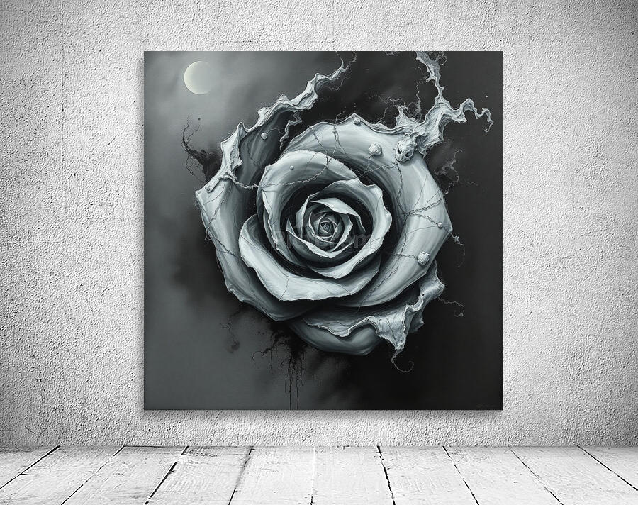 Surreal Monochrome Rose – Dark Abstract Fantasy Art Wall Preview