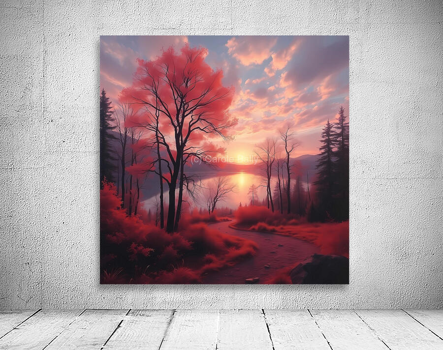 Surreal Autumn Landscape – Dreamlike Sunset Over a Mystical Forest Wall Preview