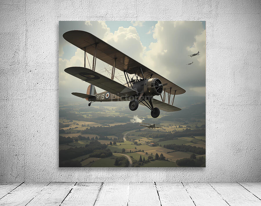 Vintage World War II Biplane Squadron in Flight Wall Preview