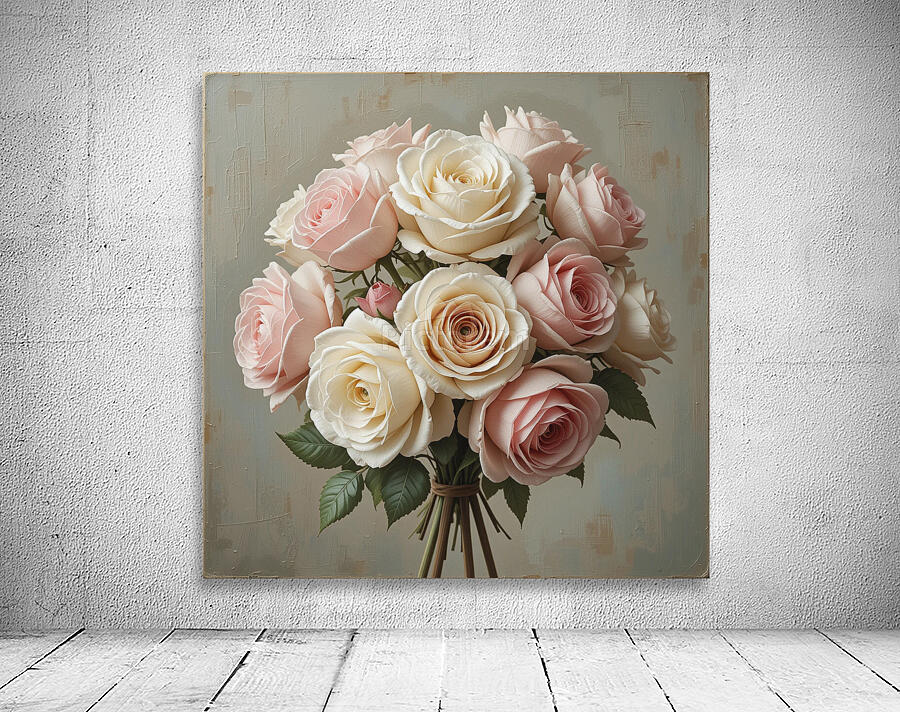 Elegant Bouquet of Pink and Cream Roses – Romantic Floral Arrangement Wall Preview