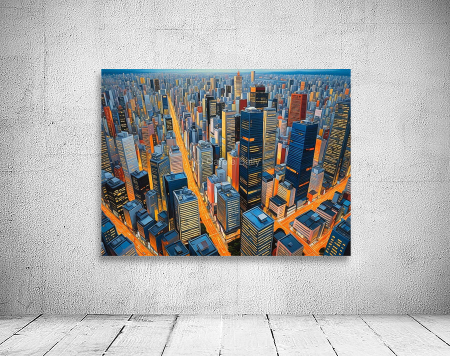 Futuristic City Skyline at Night – Vibrant Urban Metropolis Wall Preview