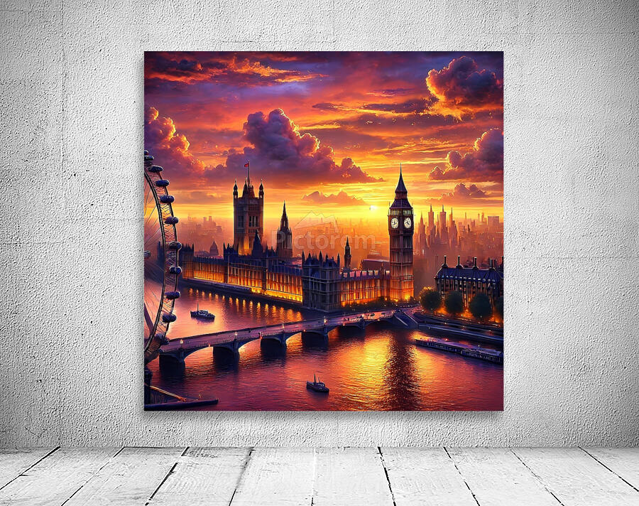 Stunning Sunset Over London – Big Ben & Thames River in Golden Light Wall Preview