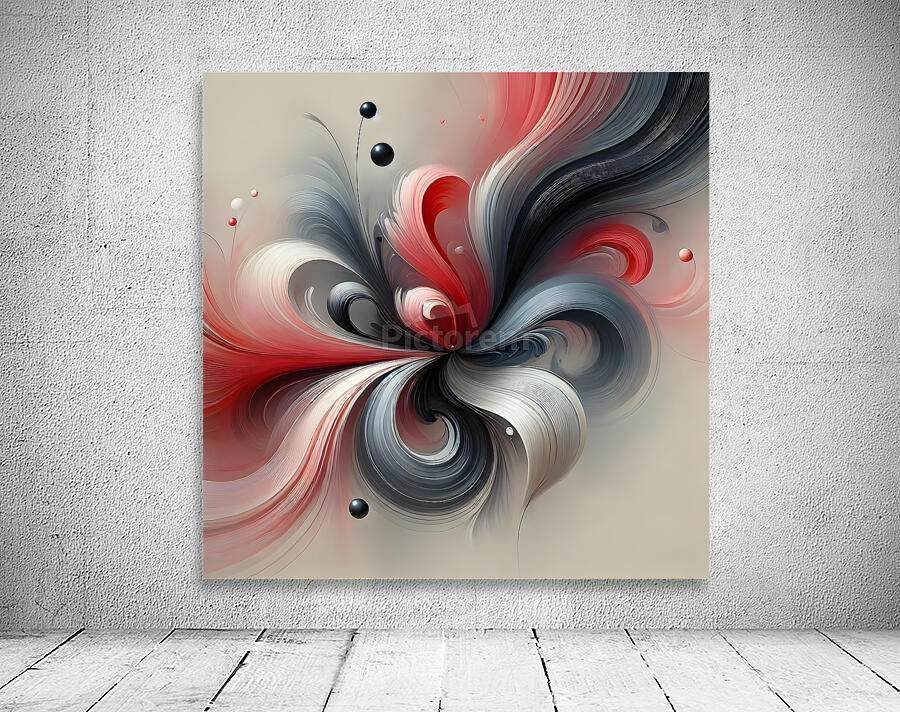  Abstract Floral Art – Red Gray & Black Swirling Fluid Painting Wall Preview
