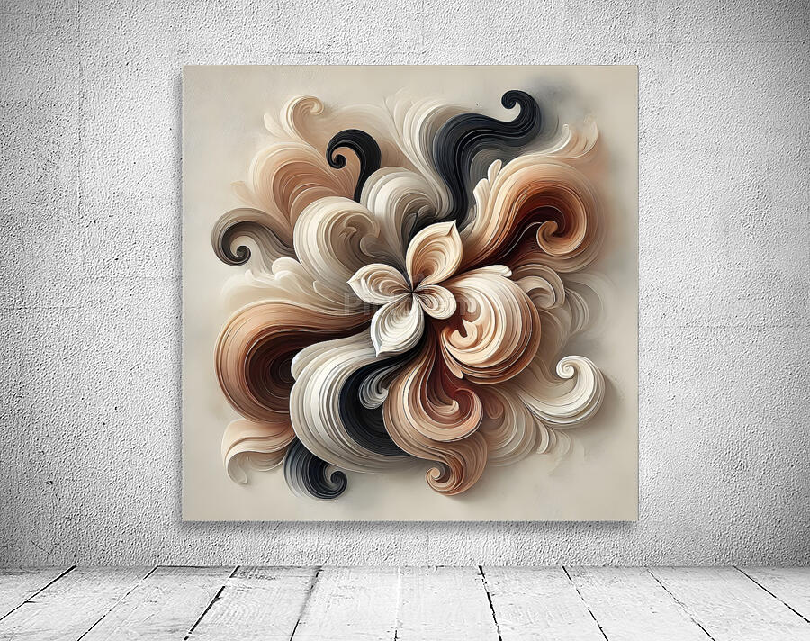 Elegant Abstract Floral Painting – Beige Brown & Black Swirling Artwork Wall Preview