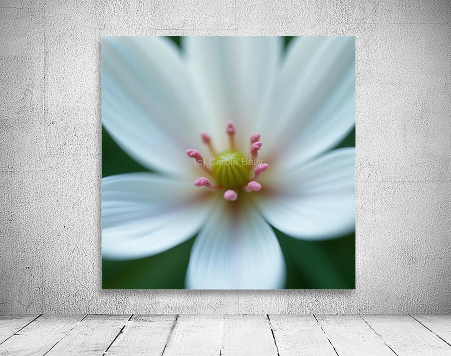 Macro Photography of a Delicate White Flower with Pink Stamens Wall Preview