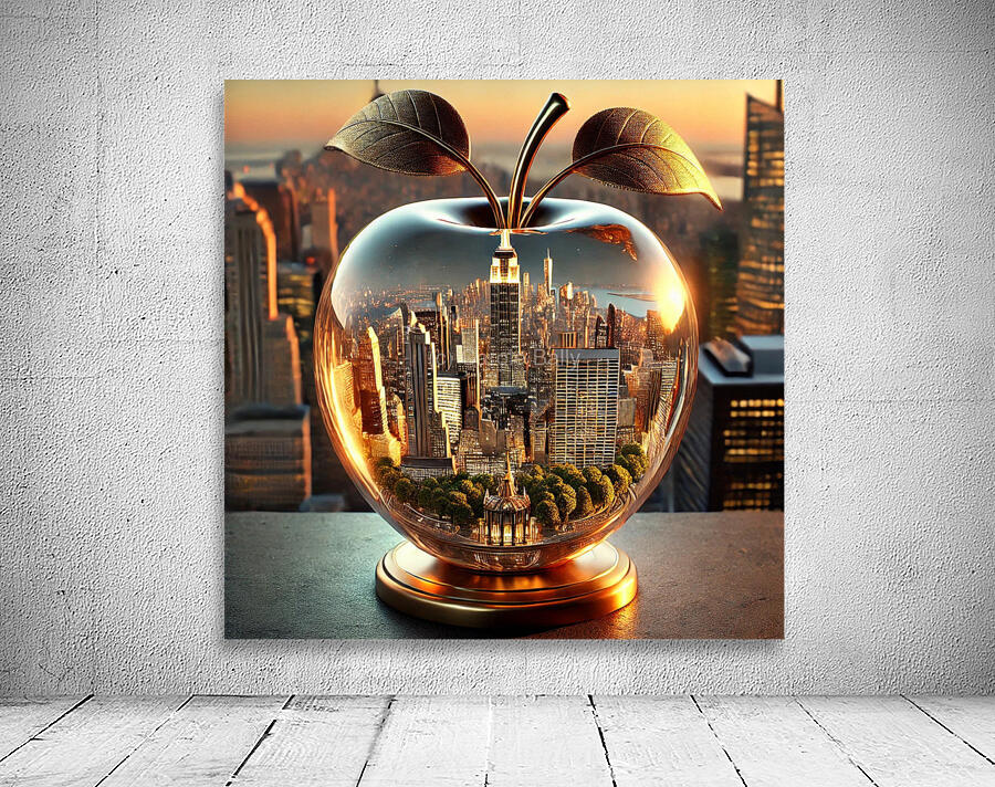 Golden Apple of New York – A Surreal Cityscape Reflection Wall Preview