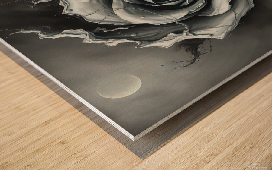 Surreal Monochrome Rose – Dark Abstract Fantasy Art Wood print