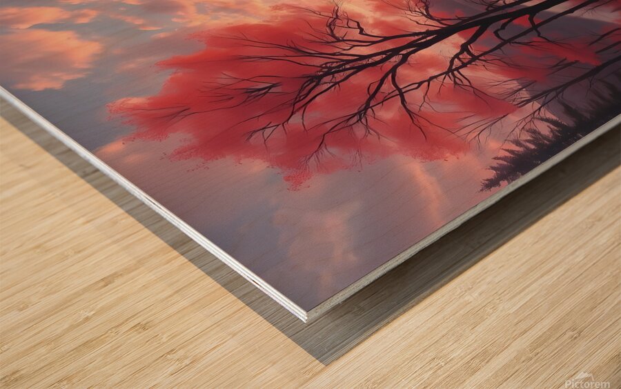 Surreal Autumn Landscape – Dreamlike Sunset Over a Mystical Forest Wood print