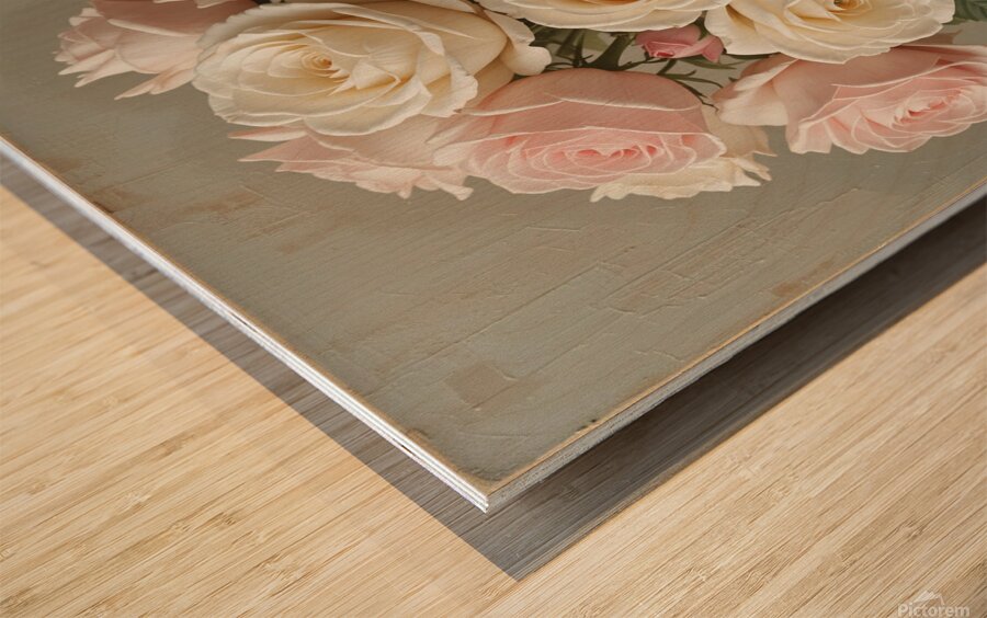 Elegant Bouquet of Pink and Cream Roses – Romantic Floral Arrangement Wood print
