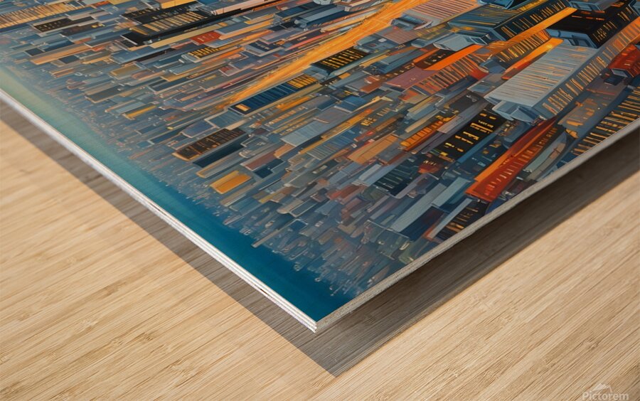 Futuristic City Skyline at Night – Vibrant Urban Metropolis Wood print