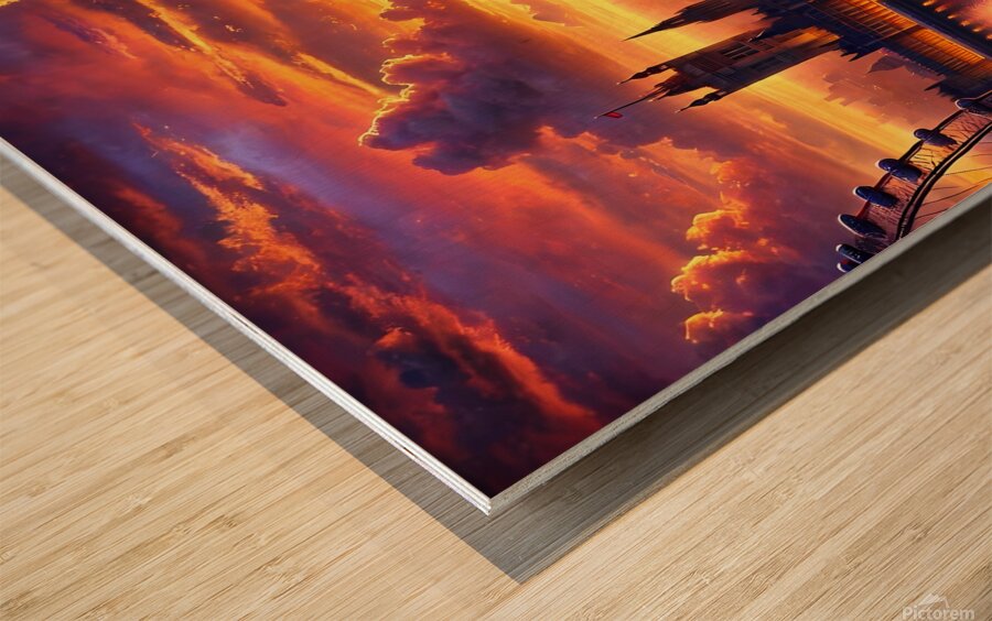 Stunning Sunset Over London – Big Ben & Thames River in Golden Light Wood print
