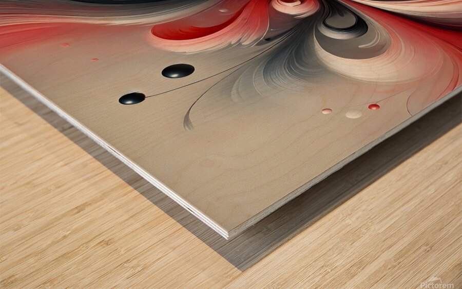  Abstract Floral Art – Red Gray & Black Swirling Fluid Painting Wood print