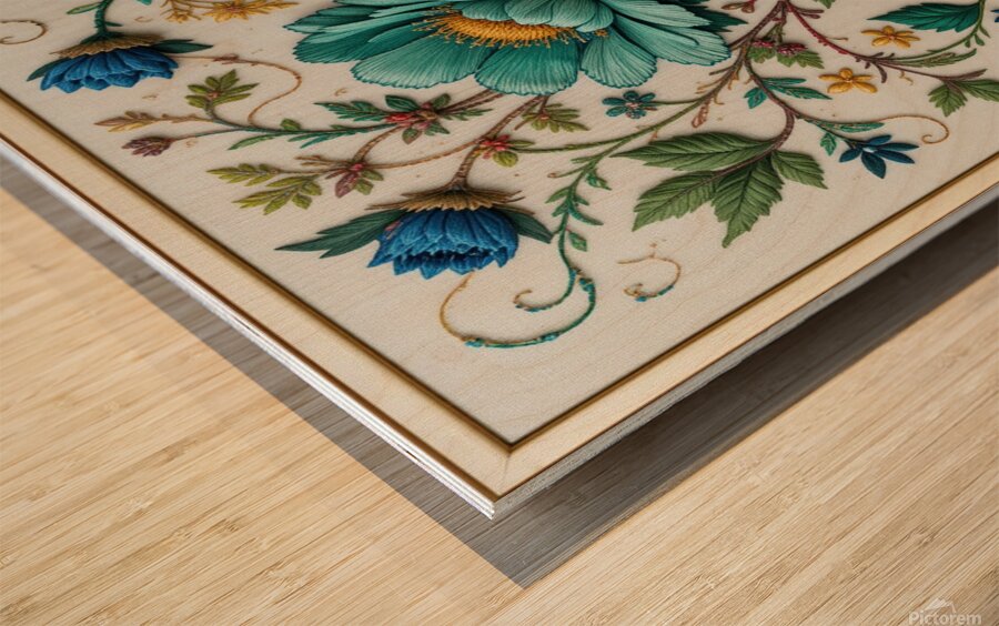 Exquisite Hand-Embroidered Floral Artwork – Vibrant Botanical Textile Art Wood print
