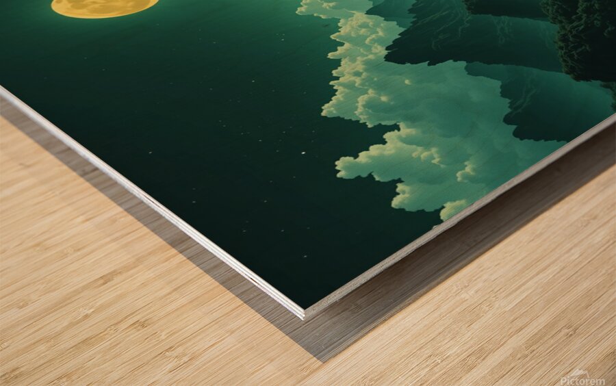 Mystical Full Moon Over a Majestic Mountain Landscape at Night Wood print