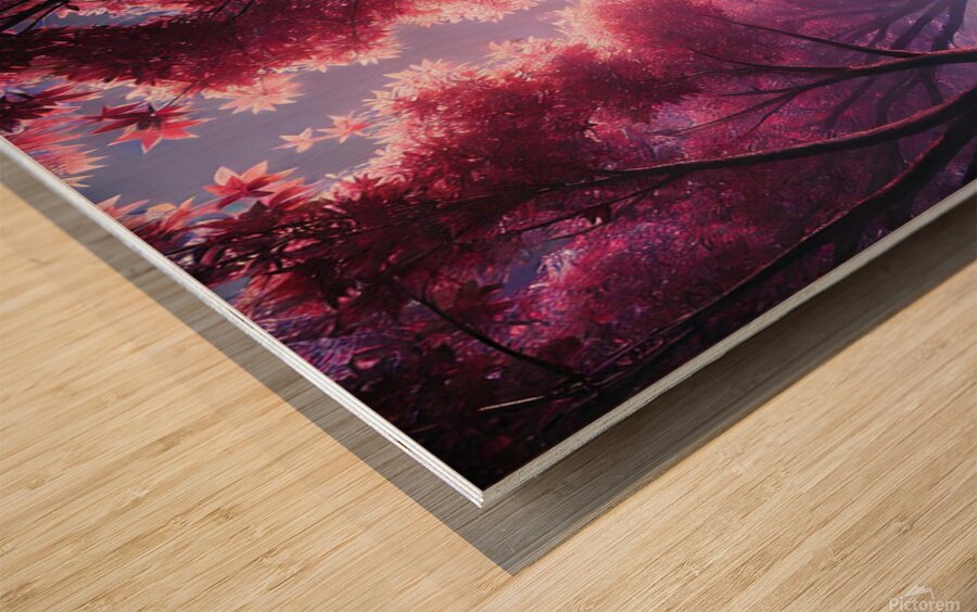 Luxury Supercar in a Dreamy Pink Forest – Stunning Night Drive Wood print