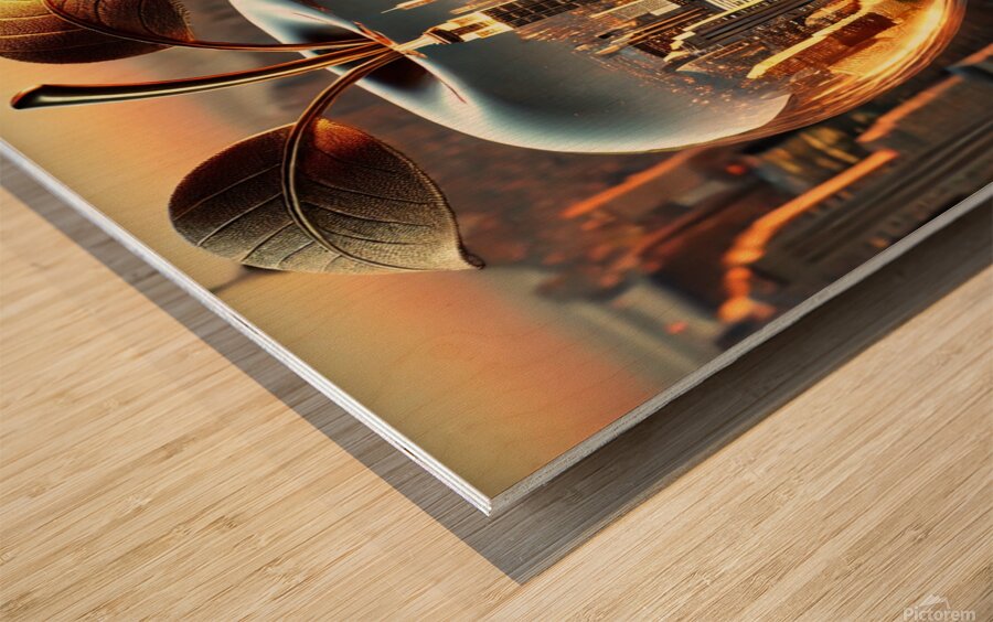 Golden Apple of New York – A Surreal Cityscape Reflection Wood print