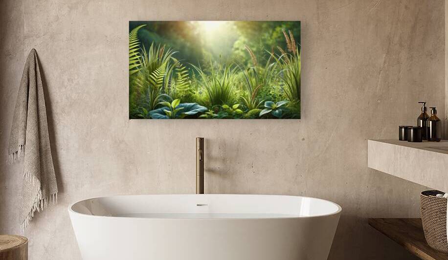 Natures Serenity: Lush Plants and Grass in Sunlit Bliss by Velora Art