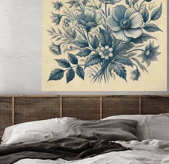 Vintage Botanical Illustration in Blue Ink by Velora Art