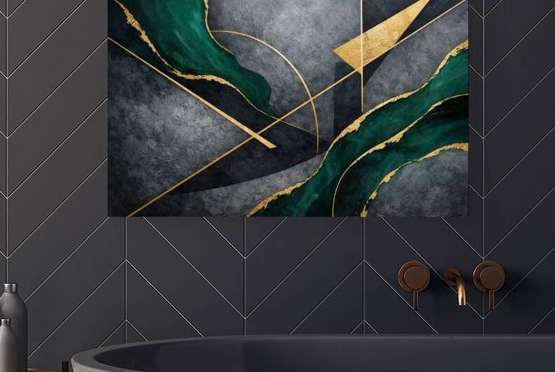 Emerald & Gold Abstract Flow by Velora Art