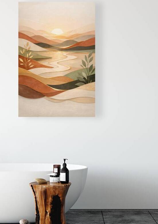 Ethereal Biophilic Horizon: Modern Abstract Landscape Wall Art by Velora Art