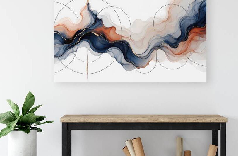 Fluid Geometry I – Navy & Terracotta Abstract Art by Velora Art