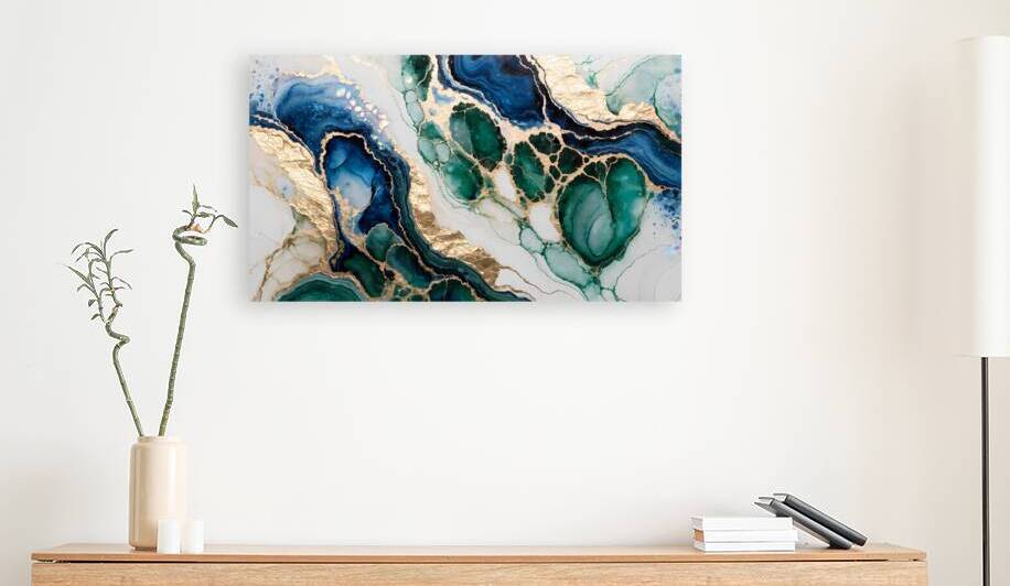 Emerald & Gold Fluid Harmony - Modern Abstract Wall Art by Velora Art