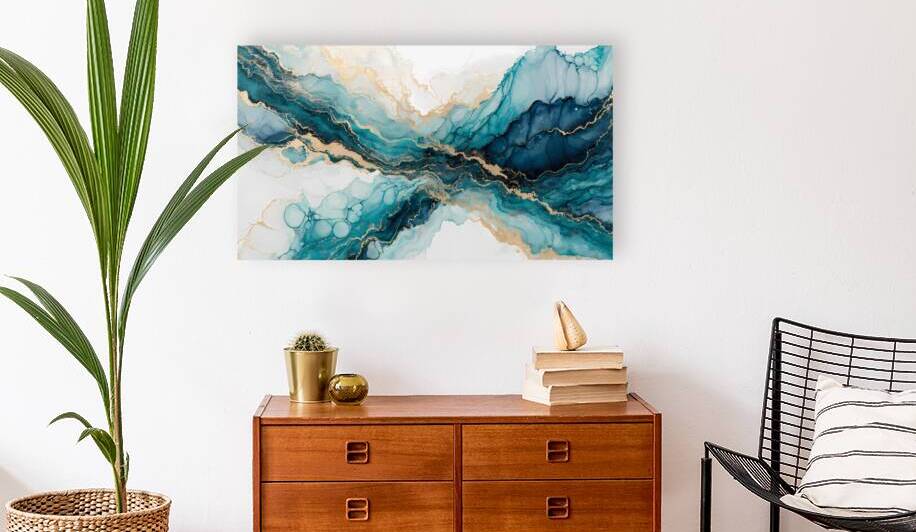 Oceanic Gold Swirl – Modern Abstract Fluid Art | Navy Teal & Gold by Velora Art