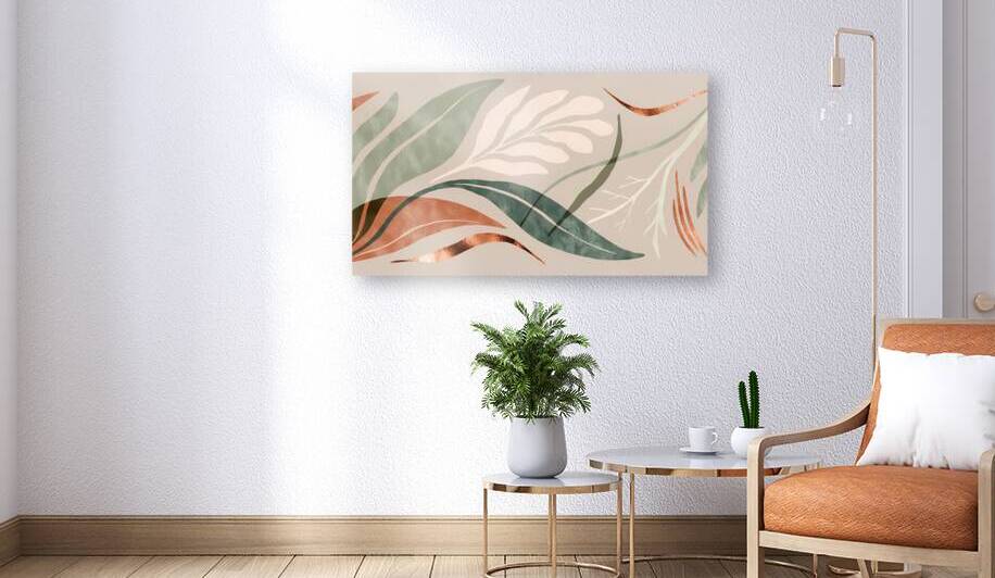 Botanical Harmony: Premium Abstract Leaf Art with Copper Accents by Velora Art