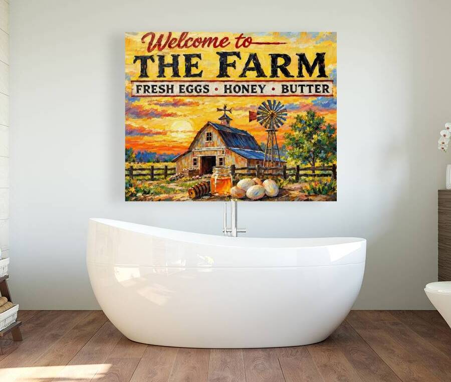 Welcome to the Farm- Art. Vintage Hollywood Art. Giclee Paper- Wood- Metal- Canvas by Doug and Teresa Johnson