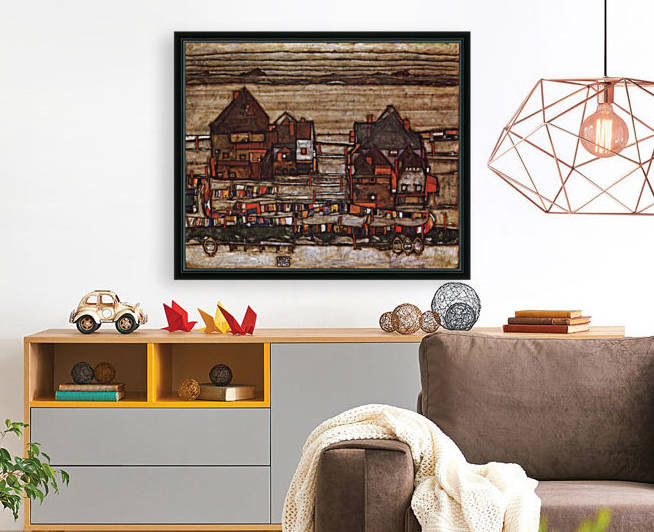 Houses with laundry lines and suburban by Schiele