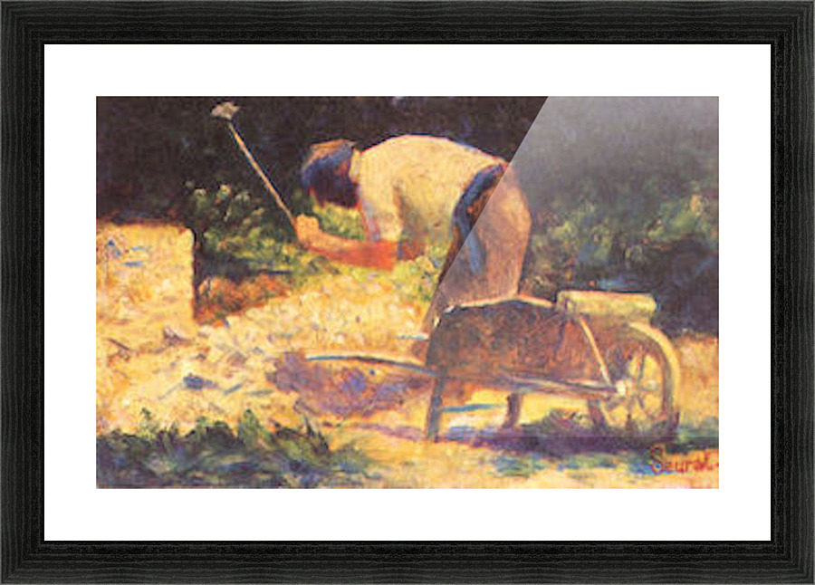 Weed knocking with wheelbarrow Picture Frame print