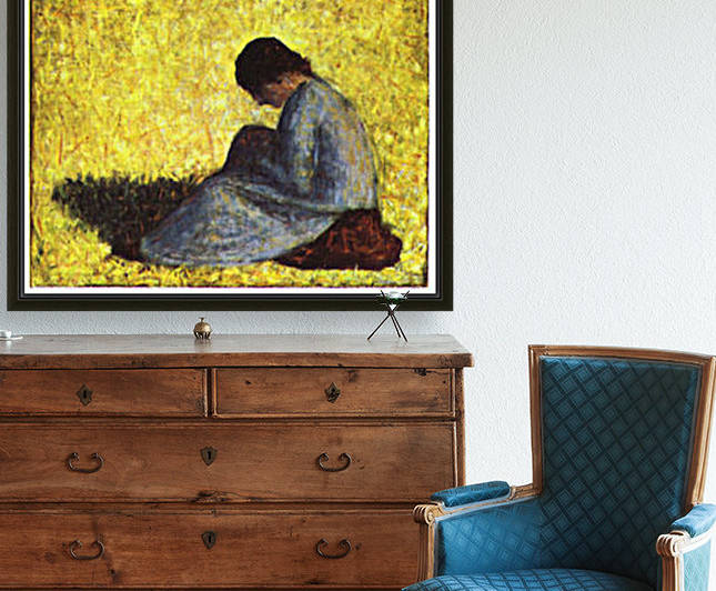 Girl seated on the lawn by Seurat