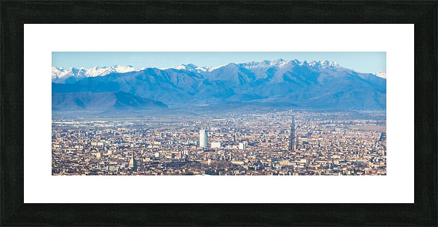 Turin Italy   panoramic view with Alps and blue sky Picture Frame print