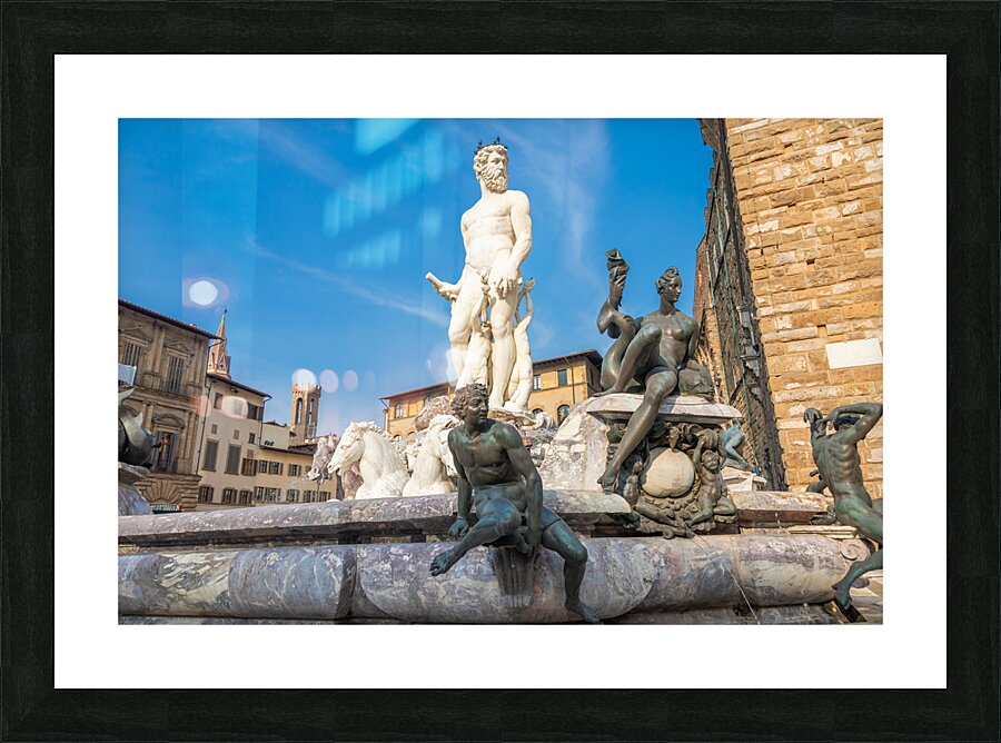 Florence Italy - Neptune Fountain. Marble sculpture Renaissanc Picture Frame print
