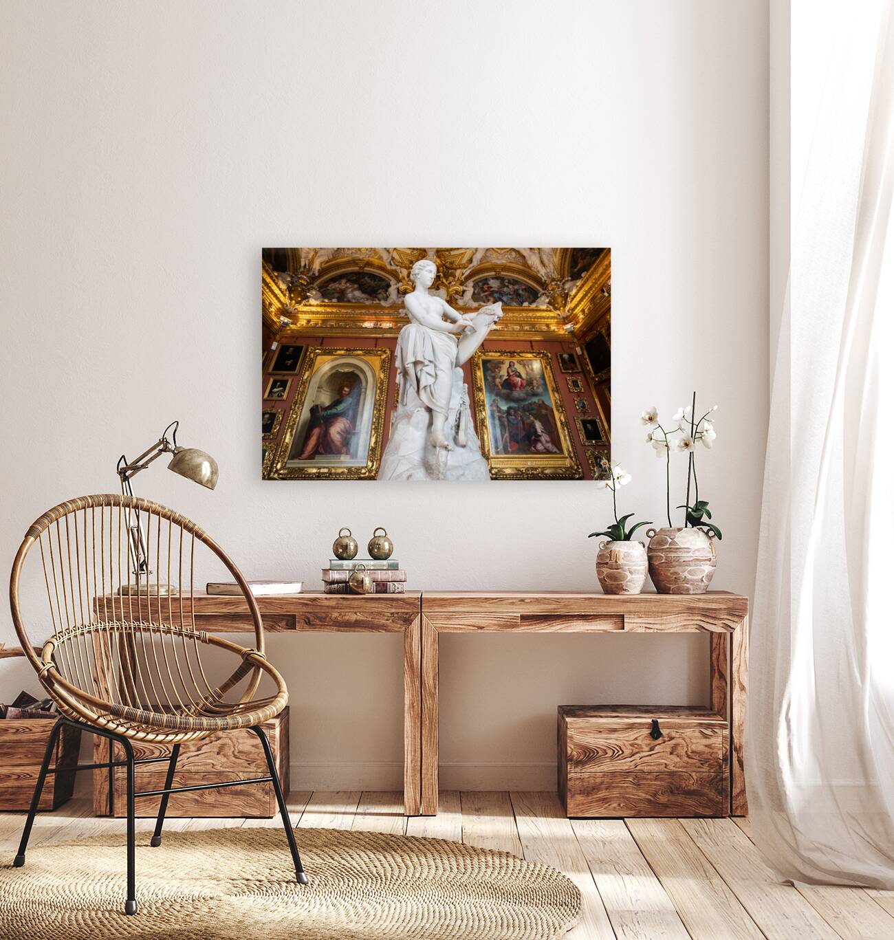 The room of Jupiter in Uffizi Museum with the statue of Victory Reproduction