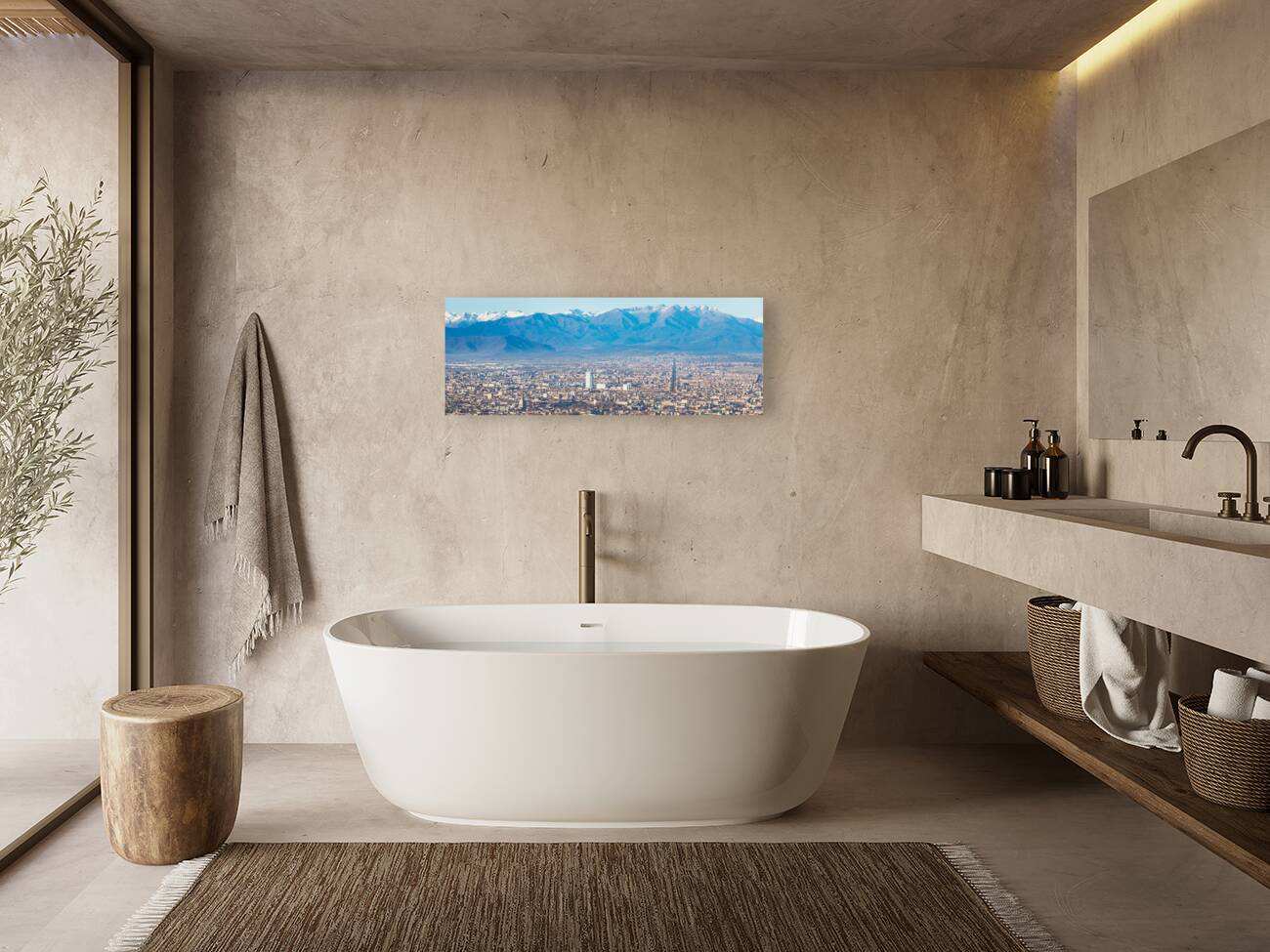 Turin Italy   panoramic view with Alps and blue sky Reproduction