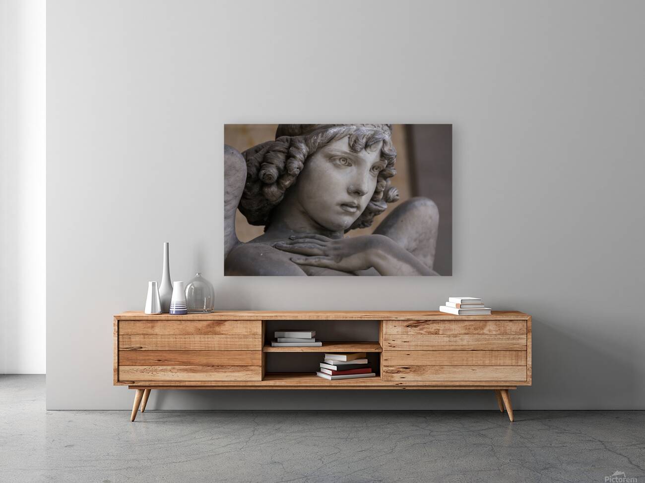 Guardian angel statue in antique cemetery. Reproduction