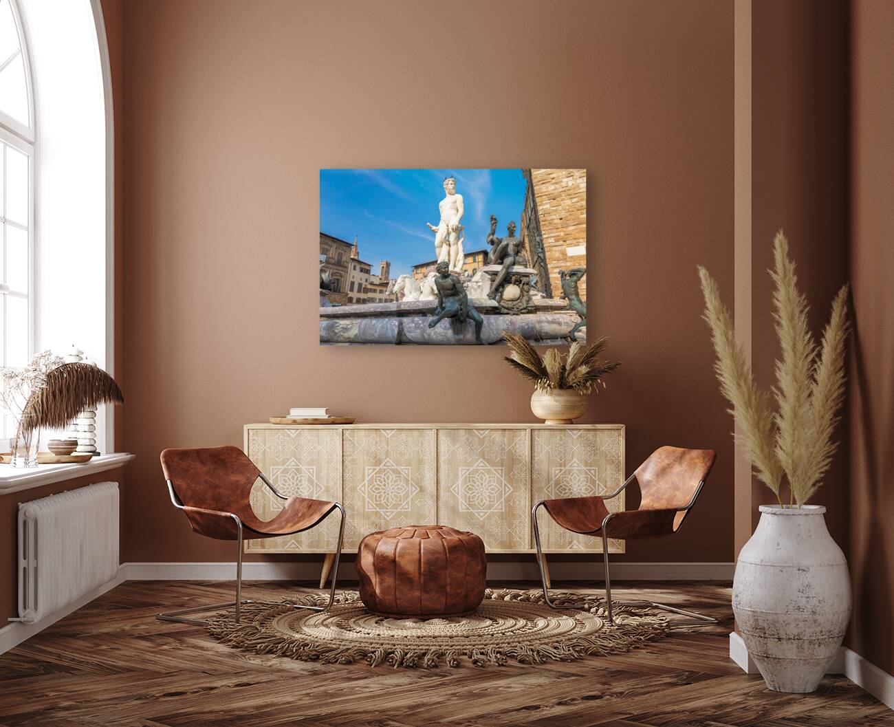 Florence Italy - Neptune Fountain. Marble sculpture Renaissanc Reproduction