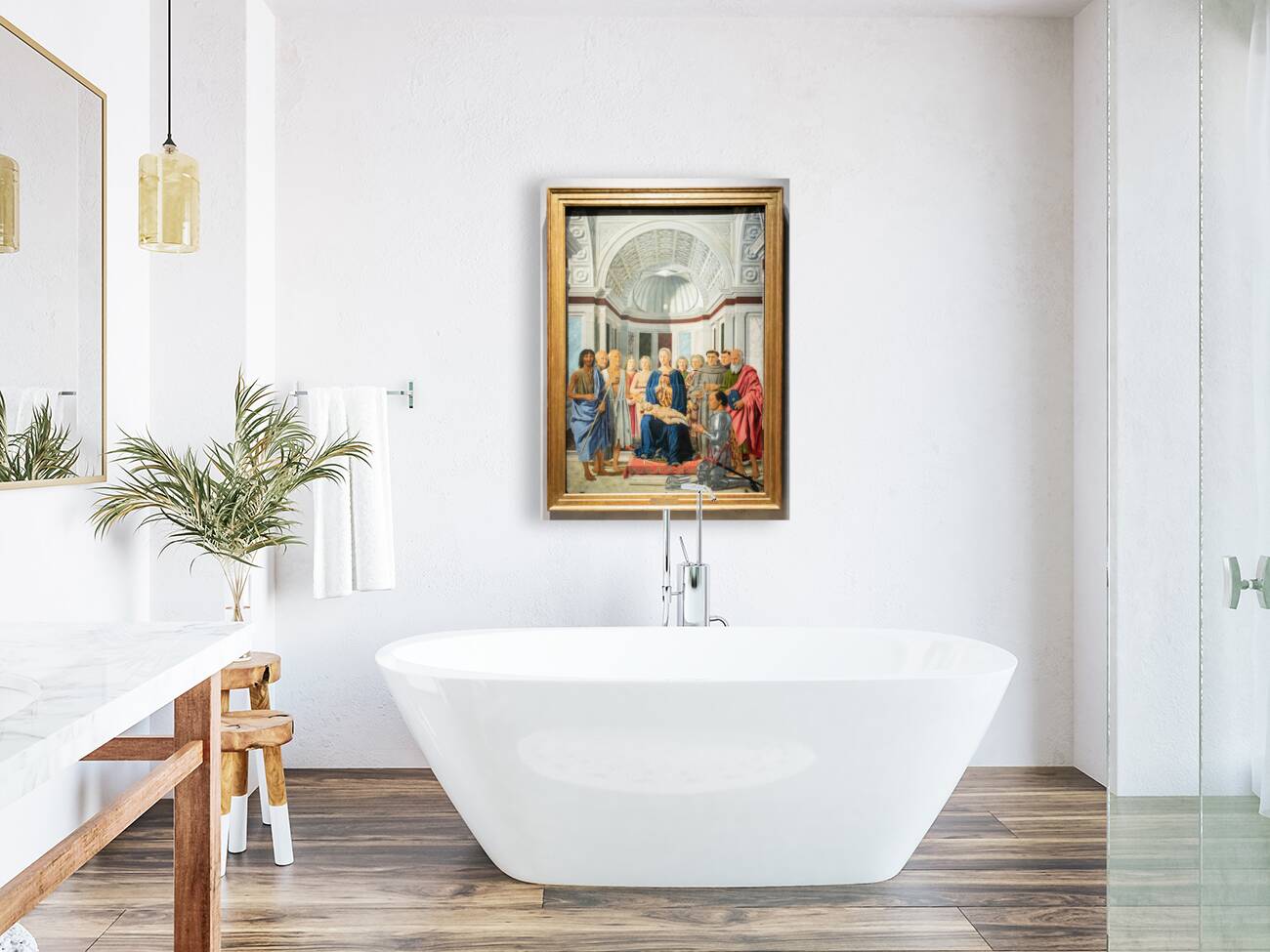 Madonna and child with saints angels and Federico da Montefeltr Reproduction