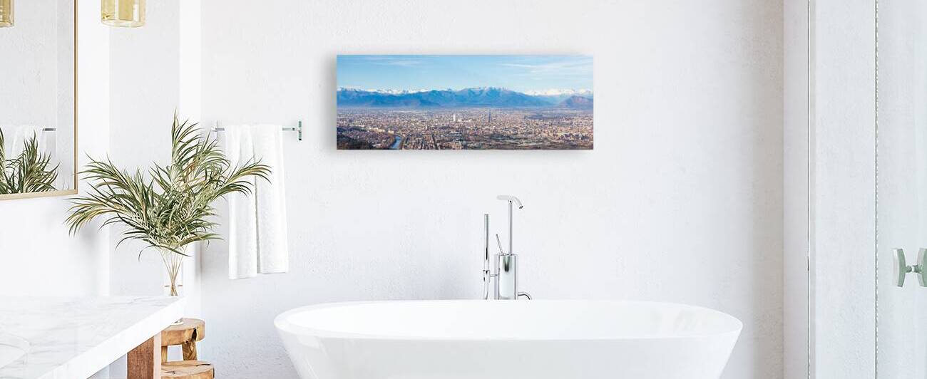 Turin Italy   panoramic view with Alps and blue sky by Paolo Modena