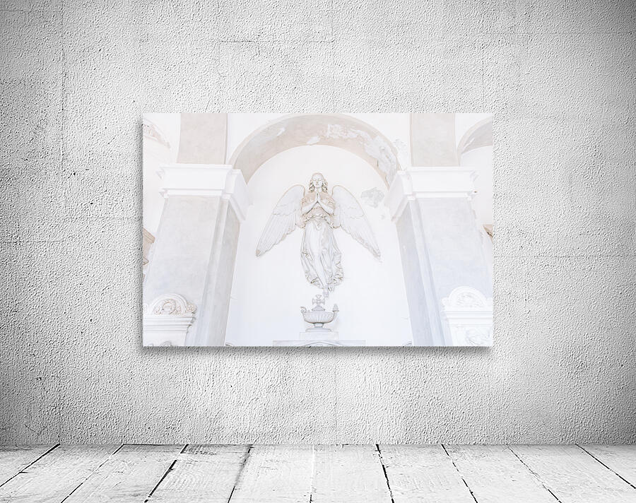 Ancient statue of angel in Italian old cemetery. Religious sculp Wall Preview
