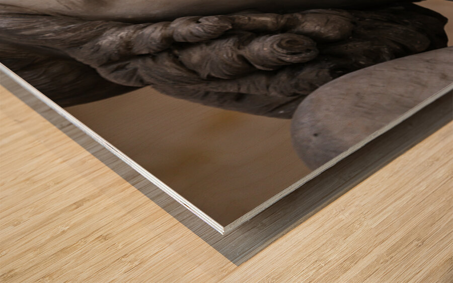 Guardian angel statue in antique cemetery. Wood print