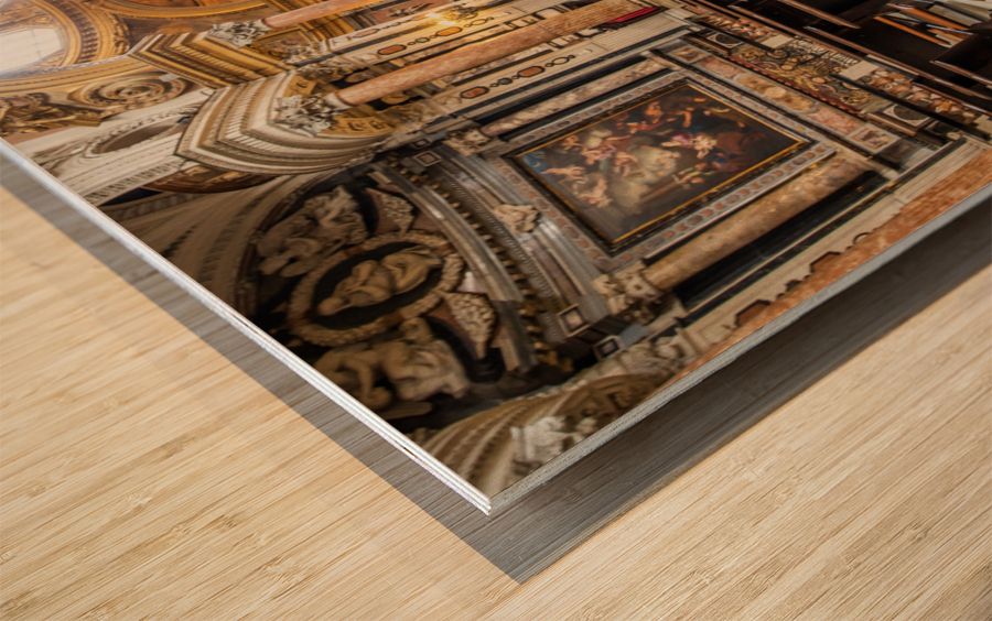 Antique baroque interior with vintage decoration. Royal Church o Wood print