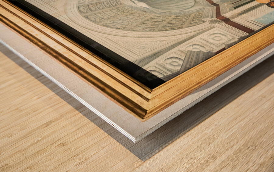 Madonna and child with saints angels and Federico da Montefeltr Wood print